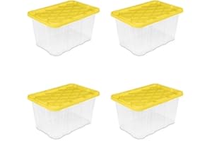 27 Gallon Clear Plastic Storage Bins with Yellow Lids, Heavy-Duty Organizer Containers for Closet, Bathroom, Garage, and Offi