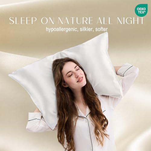 ZIMASILK 100% Mulberry Silk Pillowcase for Hair and Skin Health,Soft and Smooth,Both Sides Premium Grade 6A Silk,600 Thread Count,Cooling,with Hidden Zipper,1pc (50x75cm, White)