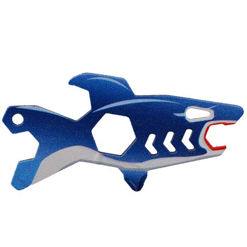 Keychain Multi-Tool EDC Mini-Tool 7-in-1 Key Tool (Bottle Opener Screw Driver 5.5/7/8/10mm Wrench) Stainless Steel (key chain size,shark)