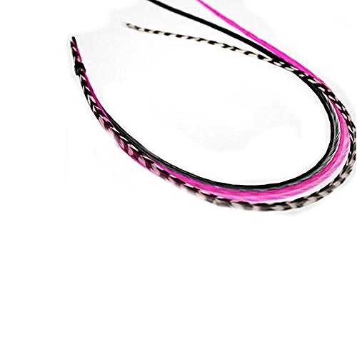 Feather Hair Extension Pink & Black Mix 6"-11" Feathers for Hair Extension Includes 2 Silicone Micro Beads 5 Feathers