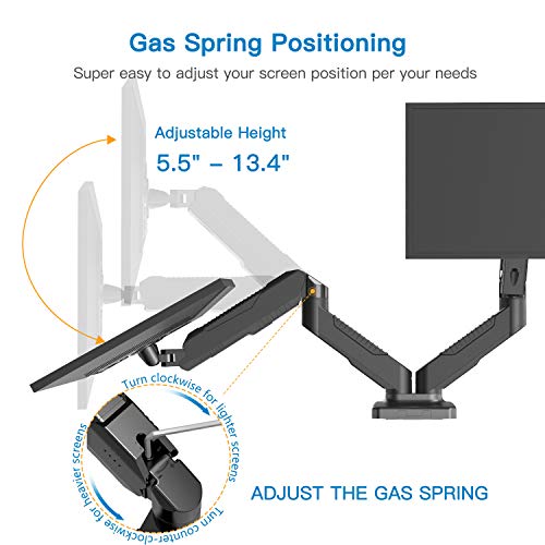 Dual Monitor Stand - Monitor Desk Mount with Swivel & Tilt , Adjustable Monitor Riser with Grommet Installation , C Clamp , Cable Management , Gas Spring Monitor Arms for 15 to 27 inch LCD Screens - Thumbnail 5