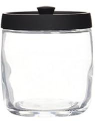 Home: InterDesign Ariana Bathroom Vanity Glass Canister Jar for Cotton Balls, Swabs, Cosmetic Pads - Clear/Matte Black - InterDesign