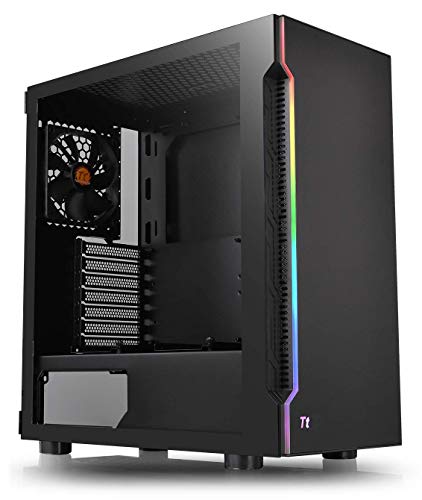 Thermaltake H200 Tempered Glass RGB Light Strip ATX Mid Tower Case with One 120mm Rear Fan Pre-Installed CA-1M3-00M1WN-00, Window, RGB