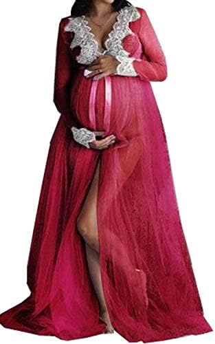 Maternity Gown Photoshoot Mesh Lace Festive Long Classic Maxi Maternity Gown Split Front Photography Dress Clothes