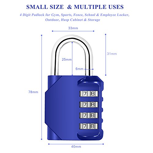Combination Lock, Blingco 4 Digit Combination Padlock for Gym & School Locker, Sports, Employee, Fence, Case, Toolbox, Hasp Cabinet & Storage - 2 Pack & Blue