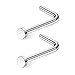 Ruifan 18G 316L Surgical Steel Nose Stud L Shaped Ring with 2MM Flat Top Piercing Jewelry 2PCS - Steel