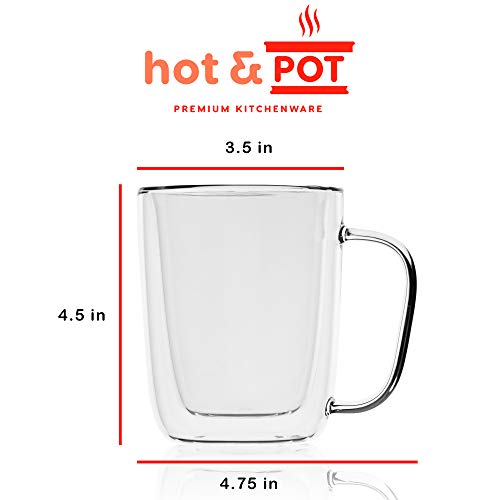 HOTPOT Double Walled Glass Coffee mugs set of 4 clear Coffee cups.12 oz