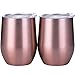 Skylety 12 oz Double-insulated Stemless Glass, Stainless Steel Tumbler Cup with Lids for Wine, Coffee, Drinks, Champagne, Cocktails, 2 Pieces (Bright Rose Gold)