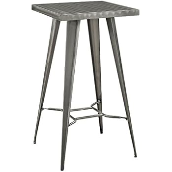 Modway Direct Rustic Modern Farmhouse Steel Metal Square Bar Table in Gunmetal