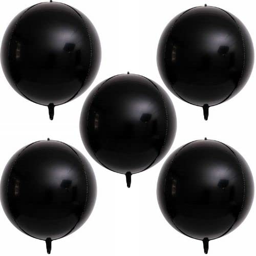 5Pcs Large 4D Giant Round Foil Balloon Big Mirror Metallic Orbz Mylar Sphere Balloons for Girl Boy Birthday Party Wedding Baby Shower Decoration Supplies(22inch)(Black)