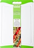Dishwasher Safe Large Plastic Cutting Board With Non-Slip Silicone Edges and Drip Juice Groove. Acrylic Polypropylene White With Lime Green a Beautiful Cutting Board by Dutis Kitchenware