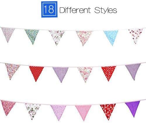 G2PLUS 36PCS Double Sided Fabric Bunting, 10M Purple and Red Floral Cotton Banner - Image 3