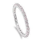 Sterling Silver Eternity Band Pink CZ Thin 2mm Ring Stackable Size 6