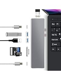 AGPtek USB Type C 3.1 Hub Adaptador de aluminio para 2016 2017 MacBook Pro 13" & 15," 40 GB s Thunderbolt 3, PD 4 K, Salida HDMI, lectores de tarjeta SD Micro de carga, 2 puertos USB 3.0, Plata