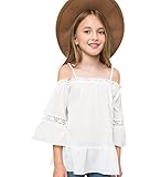 Mrignt Big Girls Cotton Casual Sling Off Shoulder Blouses 3/4 Speaker Sleeves Tops