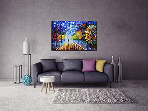 V-inspire Art， 24x36 Inch Oil Paintings Modern Abstract Landscape Artwork Romantic Rainy Night Canvas Painting Wall Art Home Decorations Wall Décor Stretched Frame Ready to Hang - Thumbnail 4