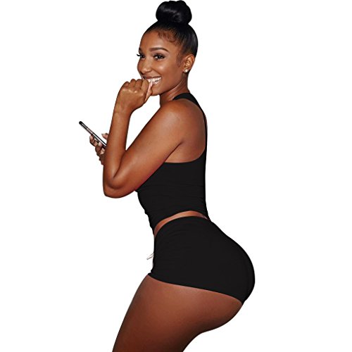 Womens Activewear Sports Sleeveless Tank Top+Shorts 2 Piece Outfits Set Tracksuits Medium Black