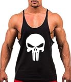 SLSY Men's Gym Tank Top Skull Printed Workout Fitness Bodybuilding Stringer Vest