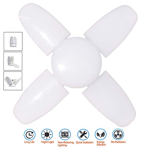 LED Garage Lights, Deformable Garage Ceiling Lighting 6000LM, 60W E26 / E27 Daylight Lamps with 4 Adjustable Panels for Garage, Workshop, Warehouse, Workbench, Barn, Warehouse, Full Area, Basement