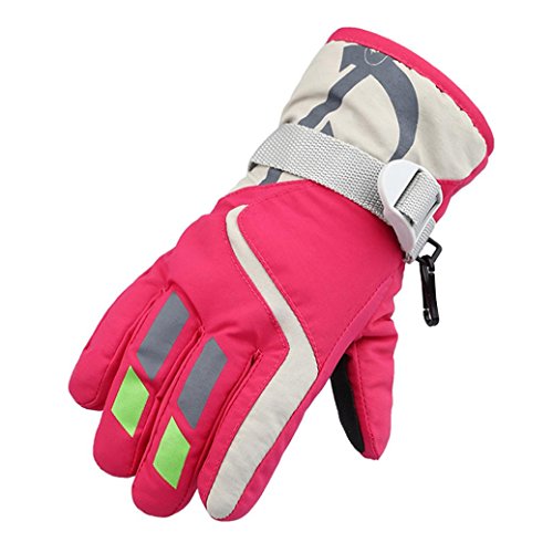 Binmer(TM) Child Winter Warm Waterproof Windproof Snow Snowboard Ski Sport Gloves (Pink) - Thumbnail 2