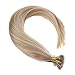 VeSunny Nano Ring Human Hair Extensions Color Ash Brown Highlighted Bleach Blonde 16inch Nano Ring Hair Prebonded Human Hair Extensions 50G/Pack