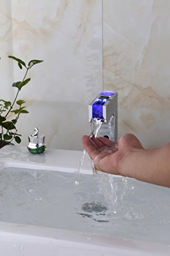 Gangang Led Touch-Free Automatic Bathroom Vessel Sink Sensor Faucet Hot & Cold Mixer Faucet With Color Changing LED,Contemporary Waterfall Automatic Sensor Faucet Hot Cold Water,Lavatory Plumbing Taps