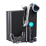 Megadream 5 in 1 Charger & Stand Holder Base for Sony PlayStation 4 Pro & Slim Game Console / Dual PS Move Motion Controller Charger / Dual PS4 Controller Charger / Hanging Sony VR Headset & Earphone