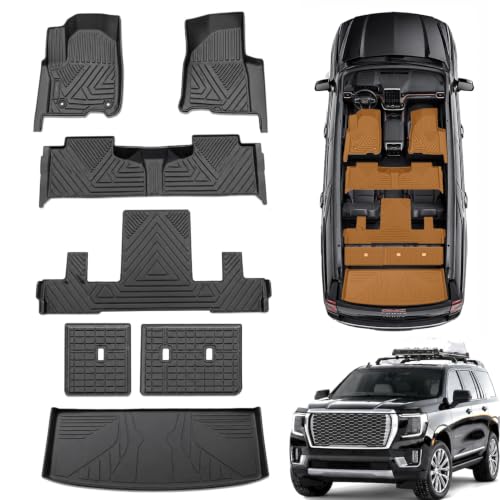 Fits for 2021-2026 Chevy Tahoe/GMC Yukon(Not XL)/Cadillac Escalade(Not ESV) 7 Seat (only for 7 Seater) Floor Mats & Trunk Cargo Liner & Backrest Mat TPE All Weather Protection Accessories