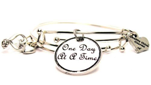 ChubbyChicoCharms One Day at a Time Expandable Wire Bangles (Set of 2 Bracelets), 2.5"