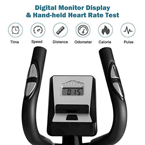 Goplus Portable Elliptical Machine, Magnetic Trainer with Digital Monitor Display & Pulse Rate Grips Elliptical Training Machine (Black)