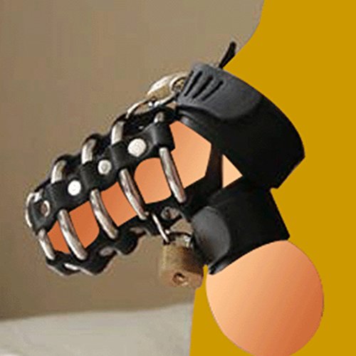Yiwa Penis Chastity Cage Black Emperor Male Penis Metal Leather Cage Adjust Chastity Ring Testis Restraints Lock Belt