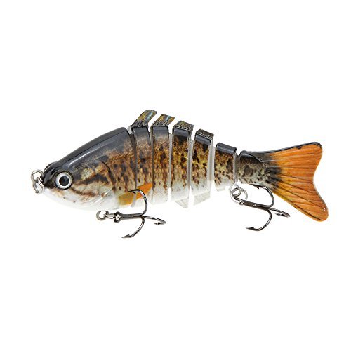 Lixada 10cm/4" 15.5g Bionic Multi Jointed Fishing Lure SUN-FISH Lifelike Hard Bait Bass Yellow Perch Walleye Pike Muskie Roach Trout Swimbait