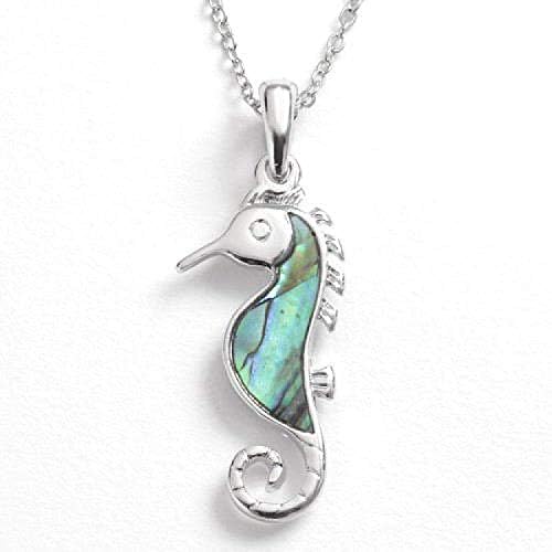 TOC Natural Paua Shell Seahorse Pendant Necklace 18"+2" Extender