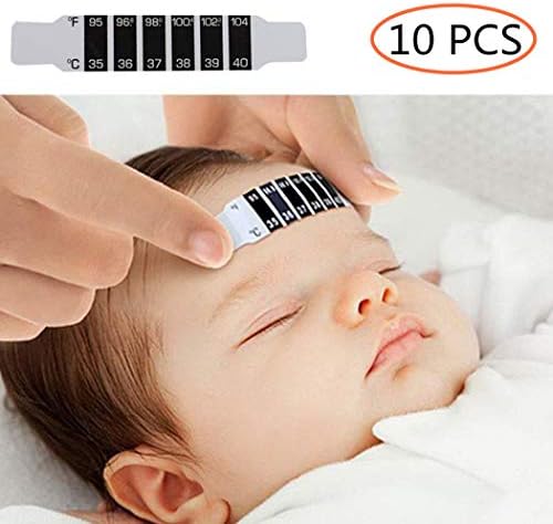 10 PCS Forehead Thermometer Strips, Reusable Adhesive Thermometer for Baby Kids Adults, Travel-Sized Head Fever Body Temperature