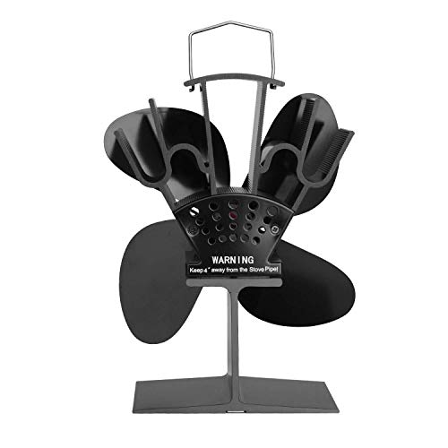 Sumapner 4 Blade Stove Fan - Quiet, Heat Powered Wood/Log Burner Fan - Eco Friendly Heat Circulation for Fireplaces +Stove Thermometer