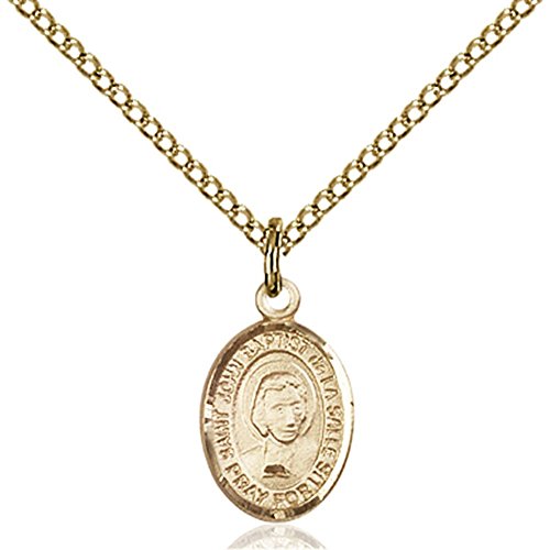 Gold Filled St. John Baptist de La Salle Pendant 1/2 x 1/4 inches with Gold Filled Lite Curb Chain