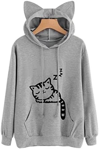 sissycos Girls Cat Ear Pullover Hoodie Long Sleeve Kangaroo Pockets Letter Print Cute