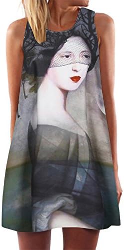 Dressin Vintage Boho Beach Dress, Women Ladies Loose Summer Sleeveless 3D Floral Print Bohe Tank Top Mini Dresses