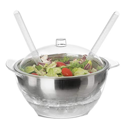 Classic Cuisine Salad Bowl with Lid and Utensils5PC Cold Serving Dish Set with Ice ChamberFor