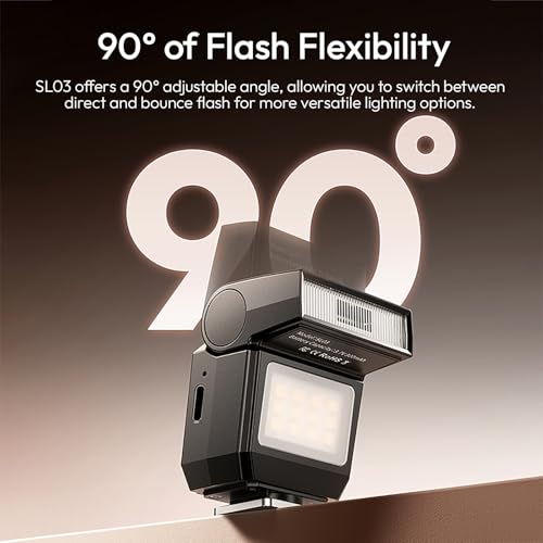 ULANZI SL03 Camera Mini Flash Speedlite with Video Light, GN8 6500K External Flash 90° Angle Adjustable Speedlite Compatible with Sony/Canon/Fuji/Nikon DSLR, Universal Single Contact Hot Shoe Mount