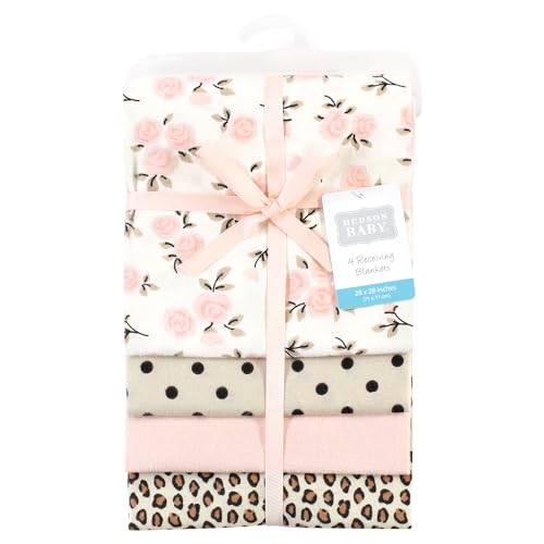 Hudson Baby Unisex Flannel Receiving Blankets, 30x30 Inch, 100% Cotton, Wildflower Print, 4-Pack
