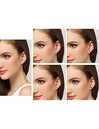 Thank&U - Juego de 5 pares de pendientes de plata de ley 925 con circonita cúbica para mujer, hombres, niños y niñas, hipoalergénicos, cartílago chapado en oro de 14 quilates y pendientes de circonita cúbica de 1 quilate (0.236 in)
