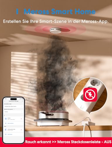 Meross Matte Smoke Detector Networked, Smart Fire Alarm WLAN with Dual Light Sensor, Fire Alarm with App Warning Message, Compatible with Home Assistant, HomeKit, Alexa, 33 mm, with MSH450 Hub, Pack