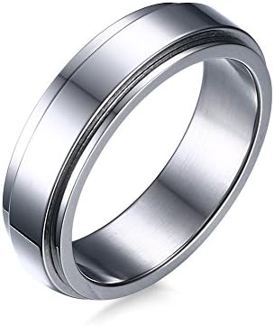 MP Men's Stainless Steel Name Personalized Customized Promise Ring Spinner Possession Wedding Band Silver,Free Engraving