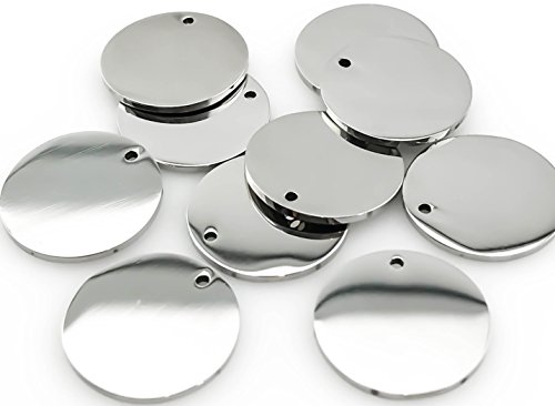 10 Stainless Steel Round Blank Pendants, Highly Polished or Brushed - Circle Tag (16mm, Brushed Finish)