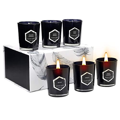 Yinuo Mirror Scented Candles Gift Set, Red Flame Votive Candle Natural Soy Wax 2.5 Oz Per Cup Glass Women Gift with 7% Essential Oils Strongly Fragrance for Stress Relief and Aromatherapy – 6 Pack