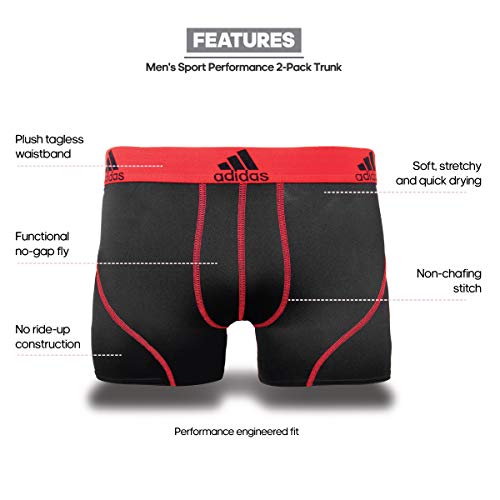 Adidas Men's Sport Performance Trunk Underwear (2Pack), Real Red/Black