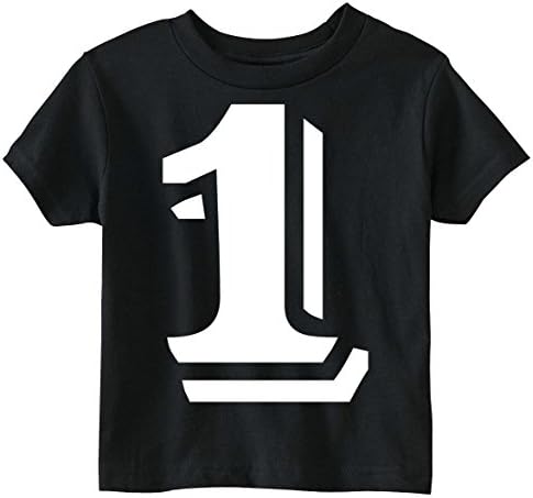 Custom Kingdom Boys and Girls 1" Number One Blue Print First Birthday T-Shirt (18 Months, Black)