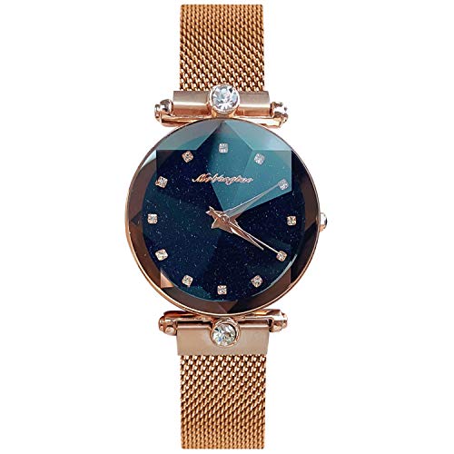 RORIOS Fashion Analogue Quartz Ladies Watches Magnetic Mesh Band Starry Sky Dial Simulated Diamond Wrist Watches Waterproof
