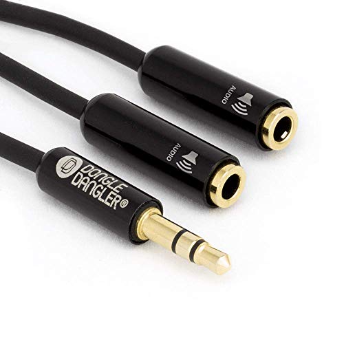 Dongle Dangler 3.5 mm Headphone Jack Stereo Splitter Cable – Male to 2 Female, Gold Plated – Compatible with iPhone, Android Phones, Earphones & Speakers. (10 inch/20cm)